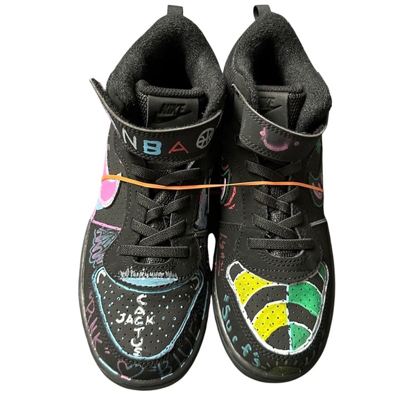Nike Other - Nike Court Borough Mid 2 Custom Cactus Jack NBA Black Neon Kids Shoes 2Y 870026